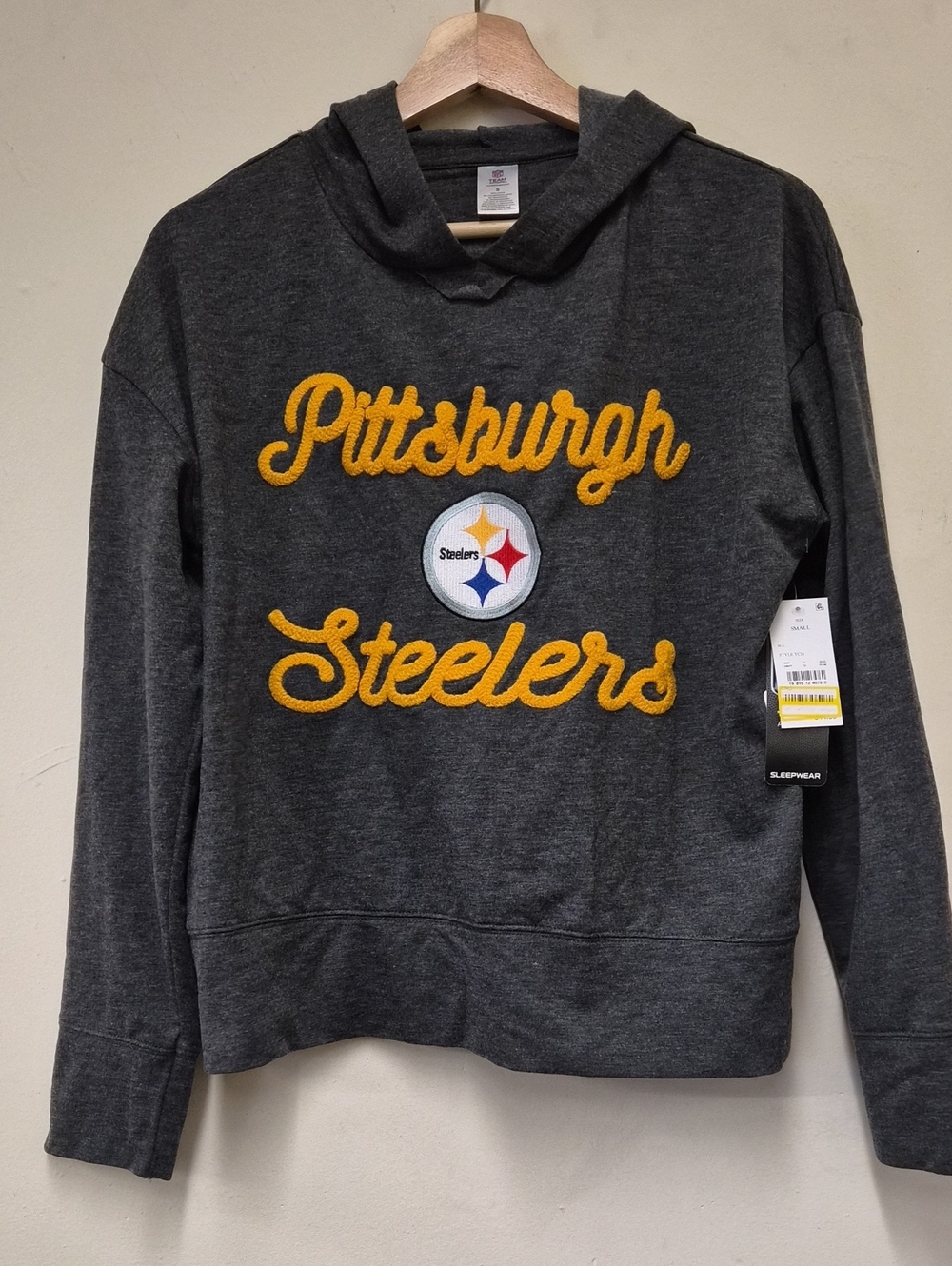 Pittsburgh Steelers Women's Crewneck Sweater - Charcoal with Gold Script Size S